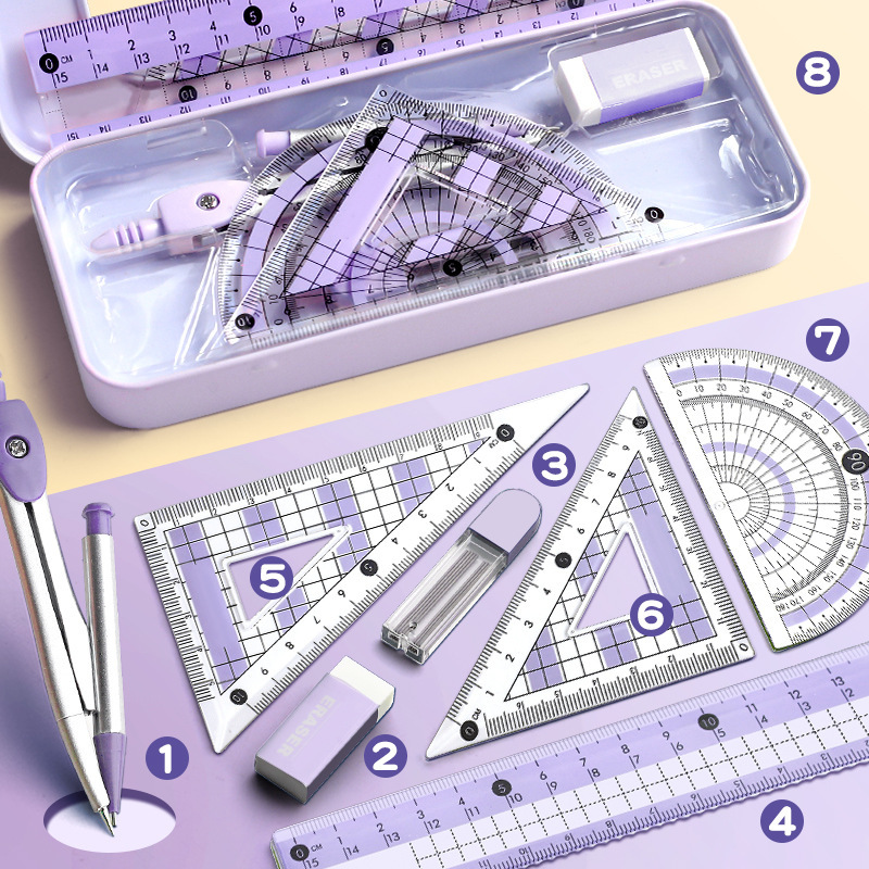 8 Pcs Geometry Set for Student - Math Geometry Set With Compass recension och pris